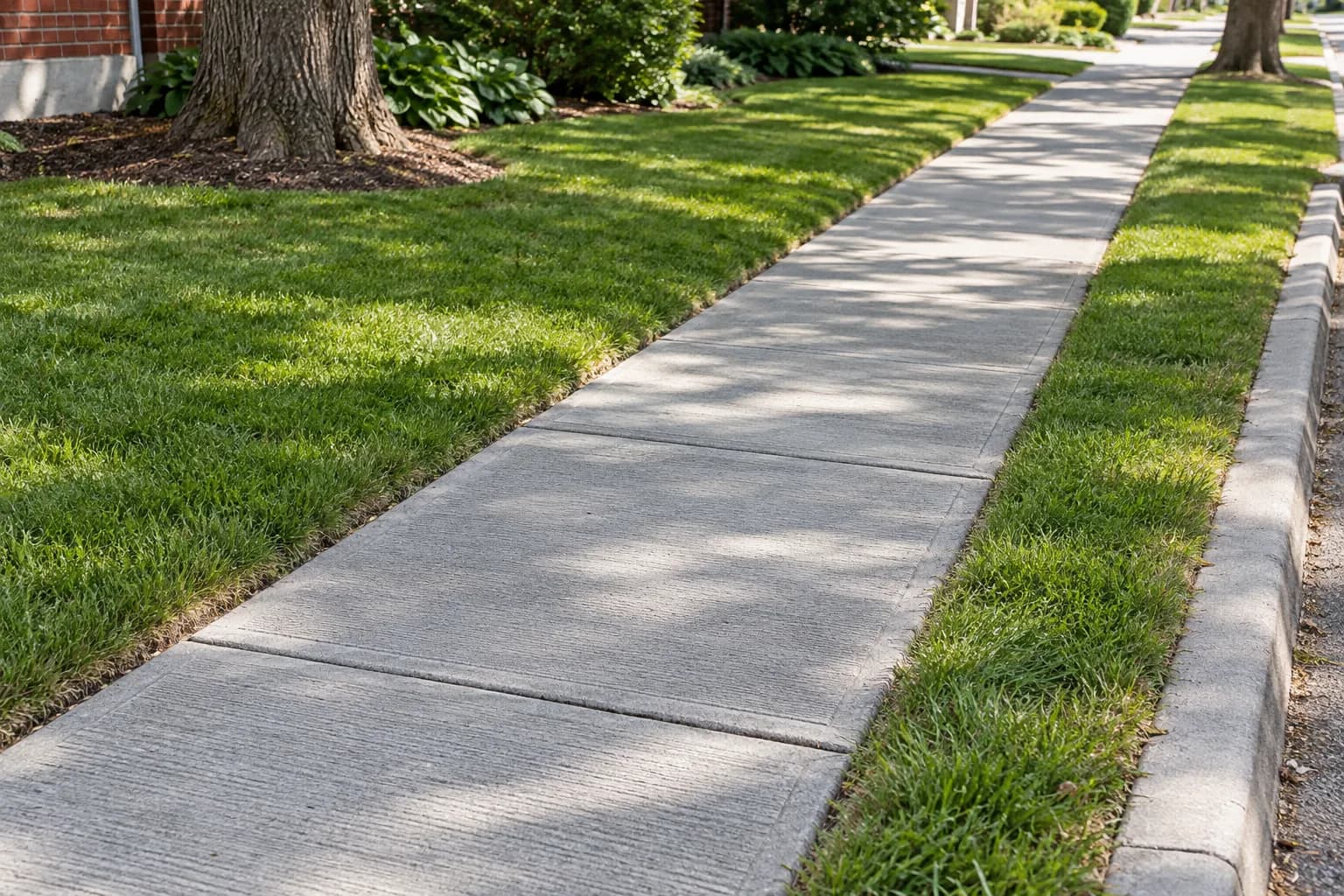 Concrete sidewalk in a cold-climate residential setting