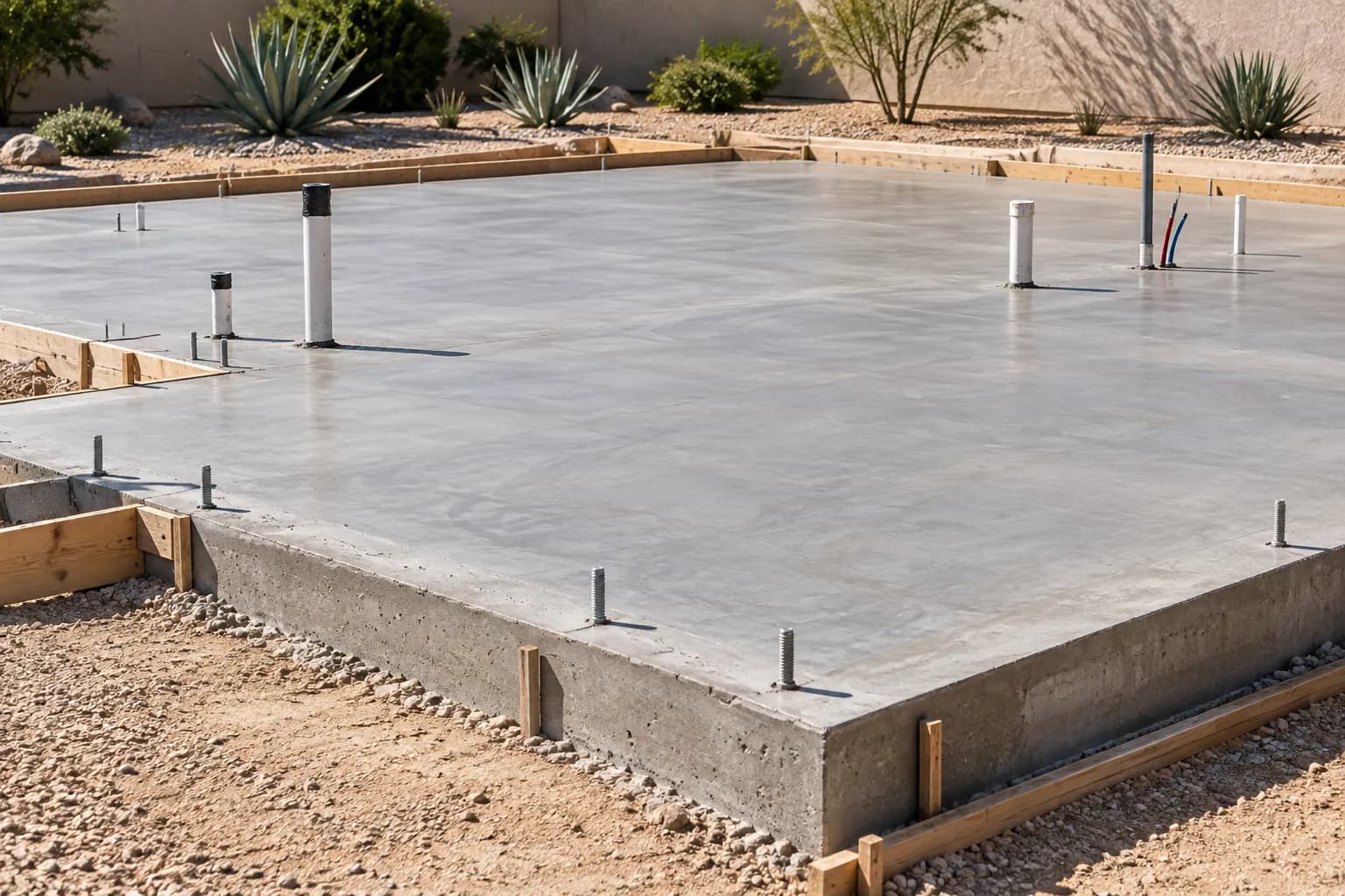 Concrete slab foundation in a dry-climate residential setting