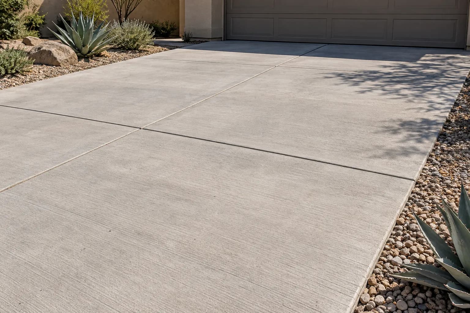 Concrete driveway in a dry-climate residential setting