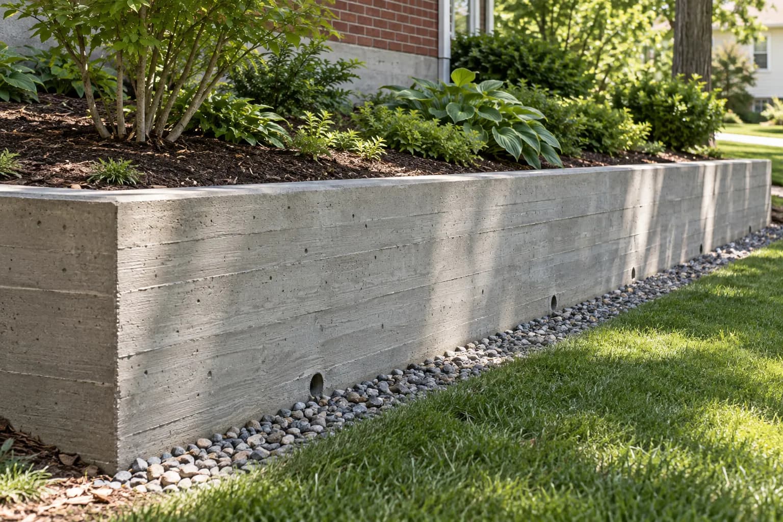 Concrete retaining wall in a cold-climate residential setting
