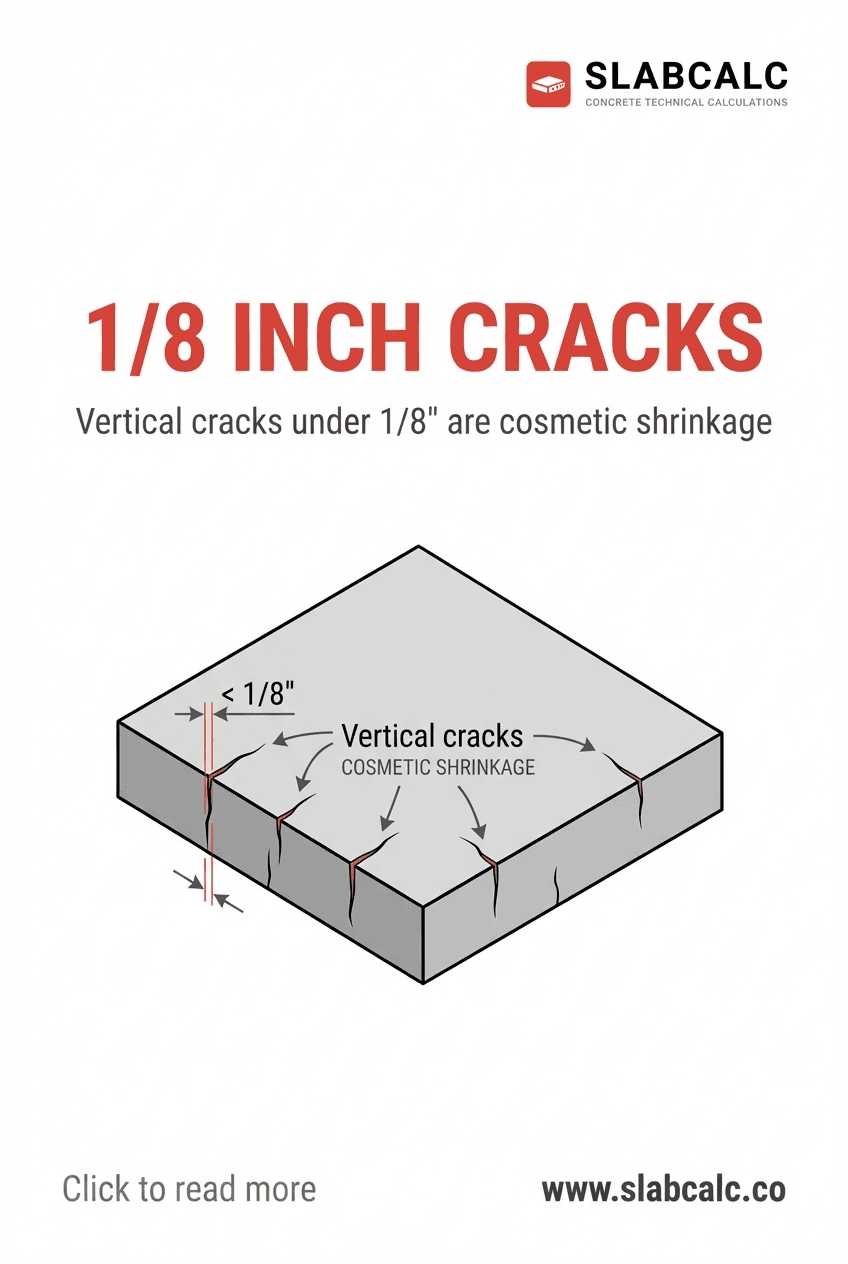 Close-up comparison of 1/8 inch vertical crack in basement concrete wall next to ruler