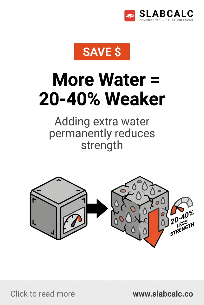 Side-by-side comparison of properly mixed vs over-watered concrete showing strength difference