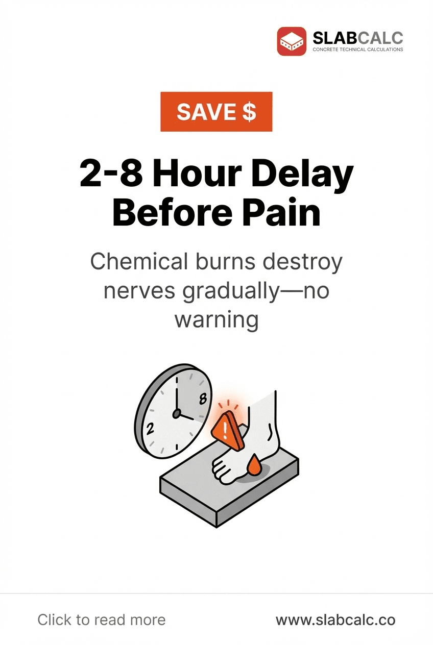 Worker rinsing concrete chemical burn with water immediately after exposure