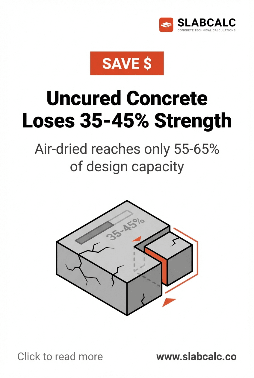 Chart comparing concrete strength loss between air-dried and properly cured concrete over time