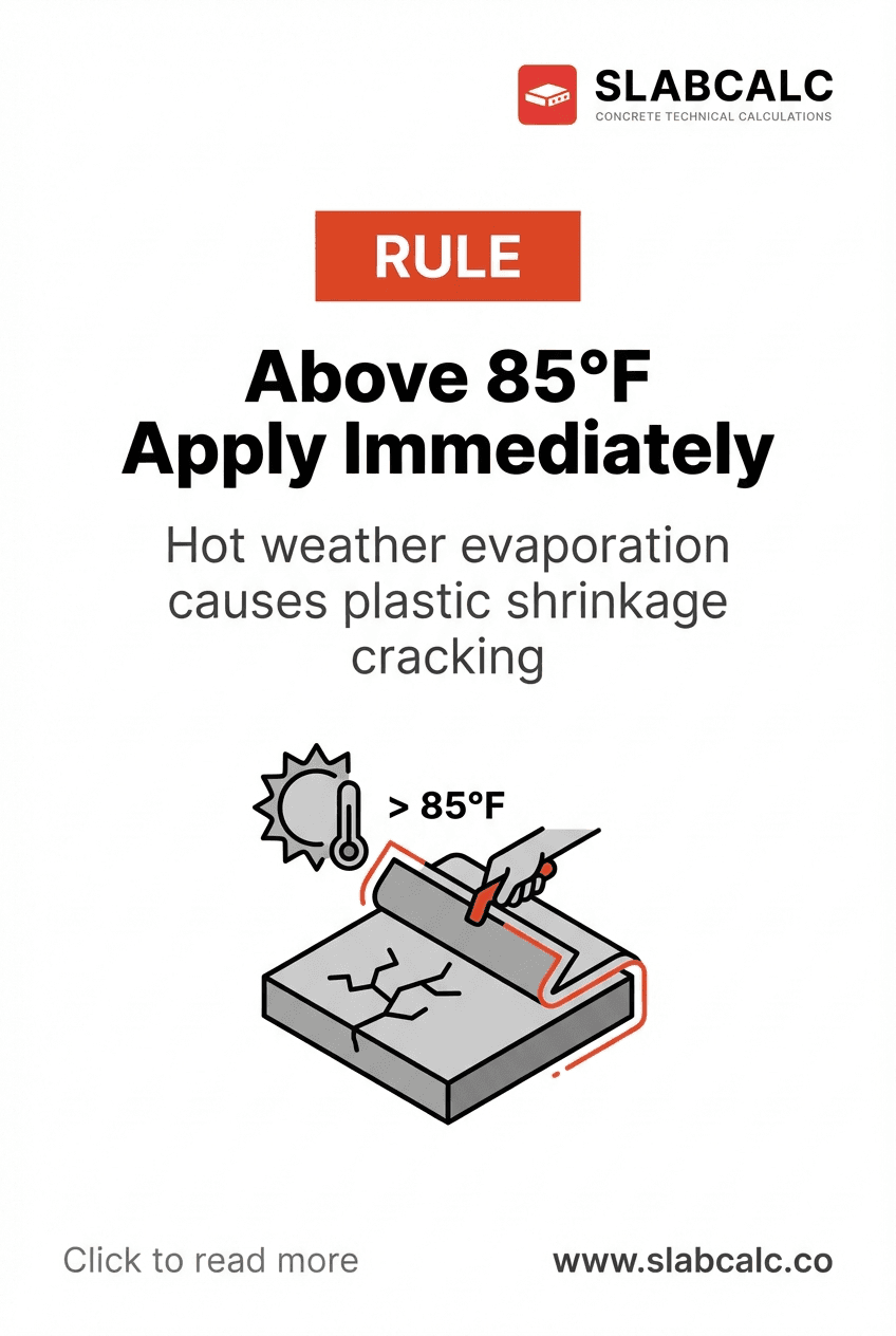 Temperature gauge showing 85°F threshold with concrete slab curing comparison chart