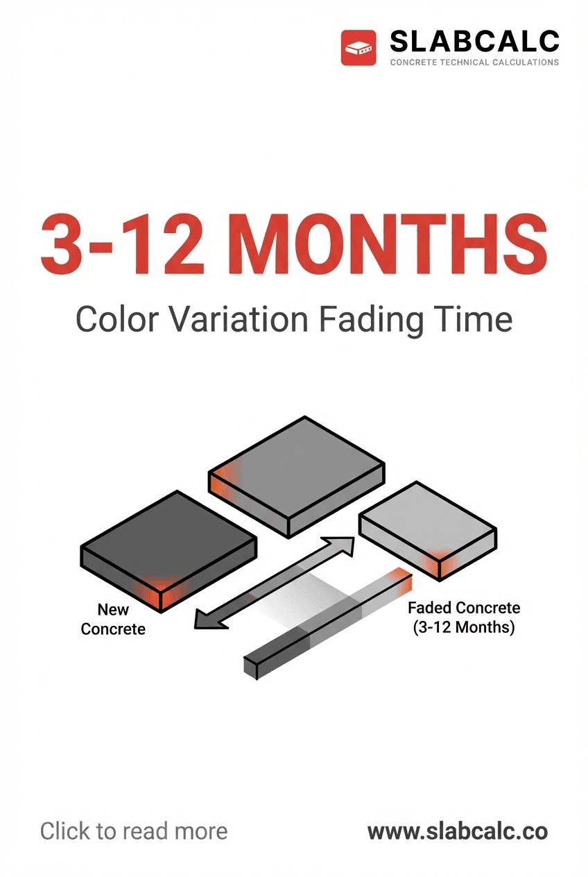 Timeline showing concrete color variation fading over 3-12 months