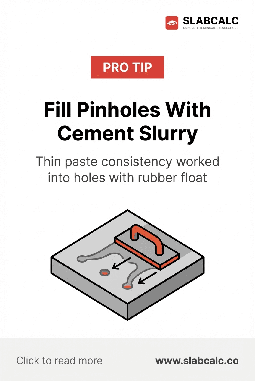 Rubber float applying cement slurry into pinholes on concrete surface