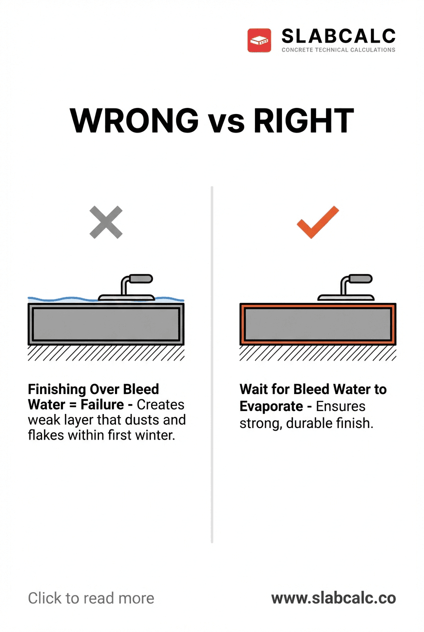 Cross-section diagram showing weak bleed water layer under concrete surface