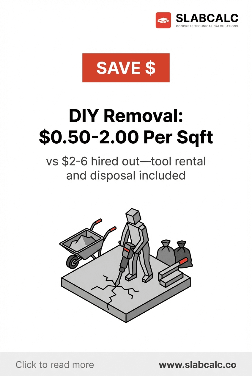 Homeowner using sledgehammer and jackhammer to break up concrete patio slab