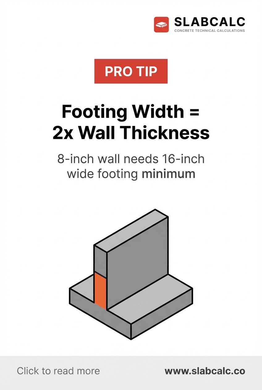 Diagram showing 8-inch wall thickness with 16-inch wide footing foundation