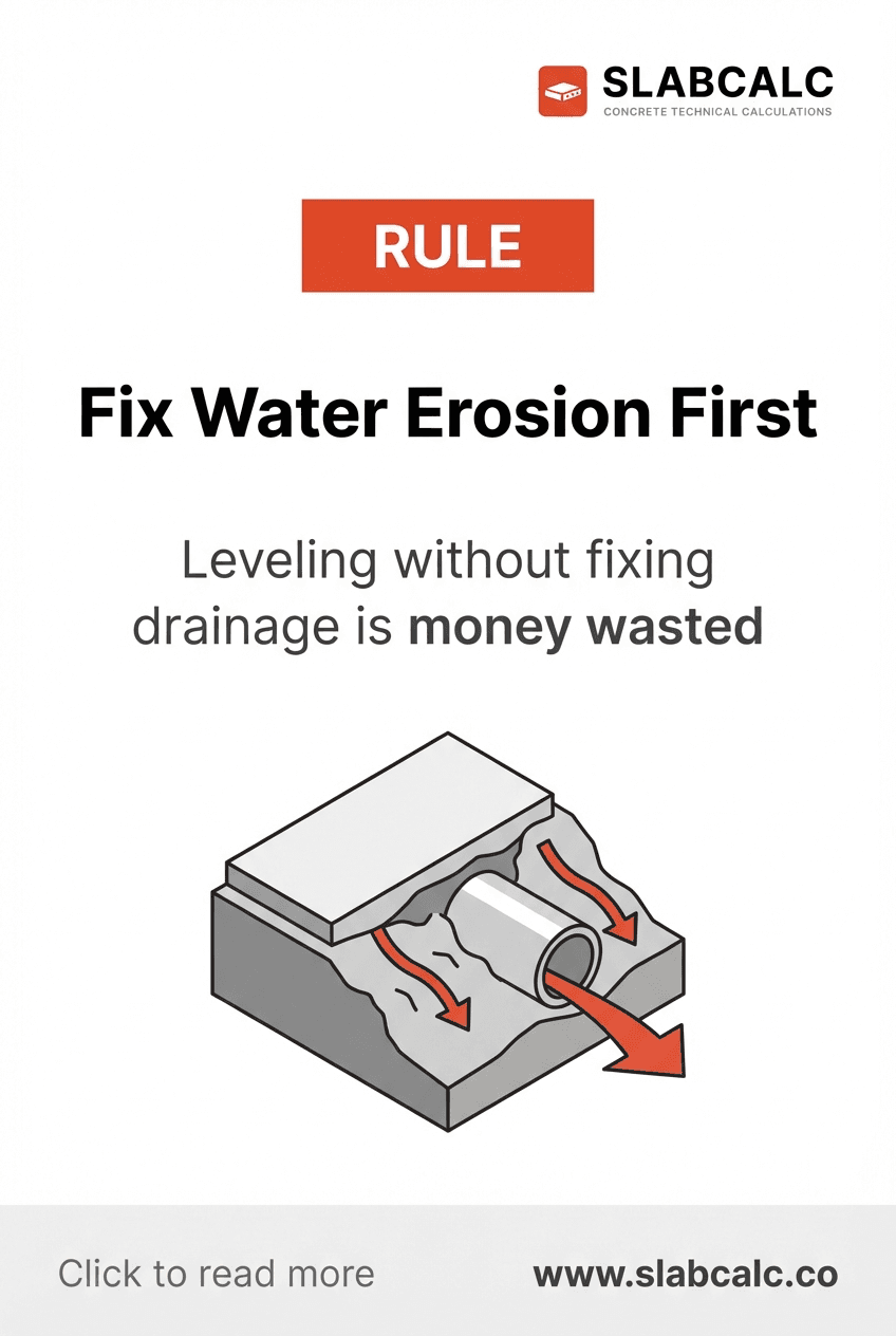 Decision tree showing water erosion diagnosis before concrete leveling repair
