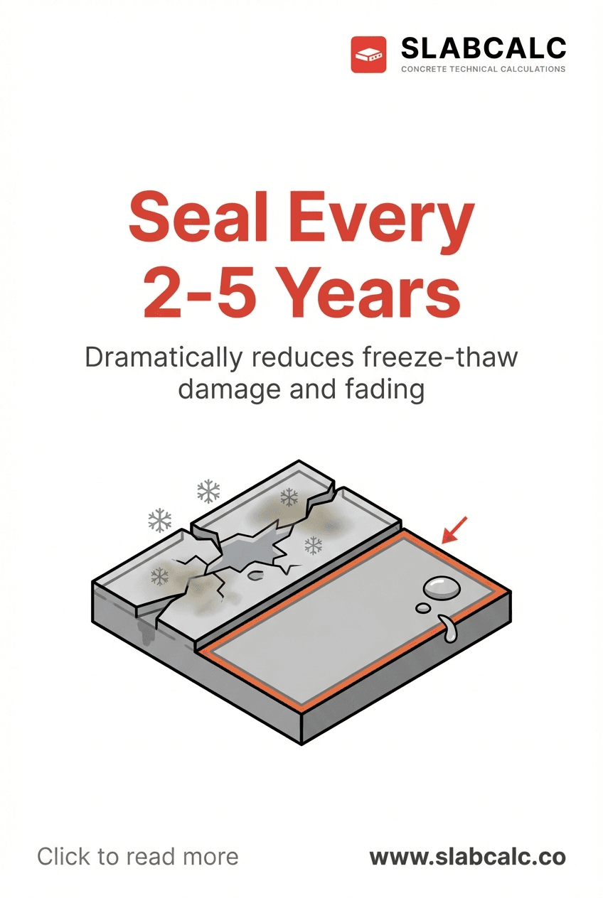 Cross-section of sealed concrete showing protective barrier against water infiltration and freeze-thaw cycles