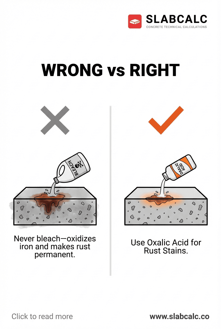 Oxalic acid application on concrete rust stain with before and after comparison