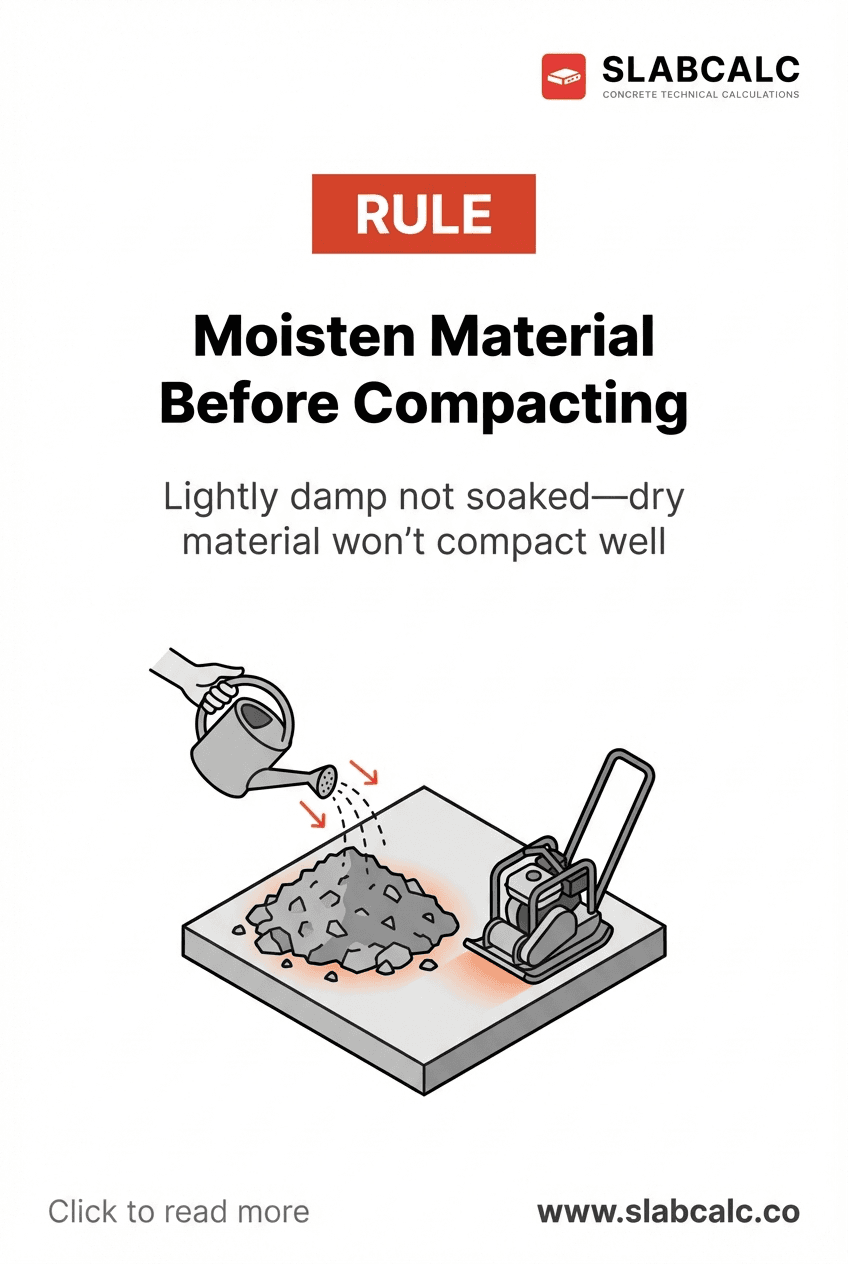 Side-by-side comparison of dry gravel, properly moistened gravel, and saturated gravel showing compaction density