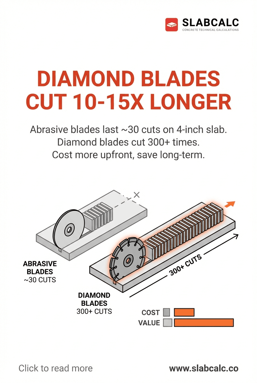 Close-up comparison of diamond blade and abrasive blade for concrete cutting