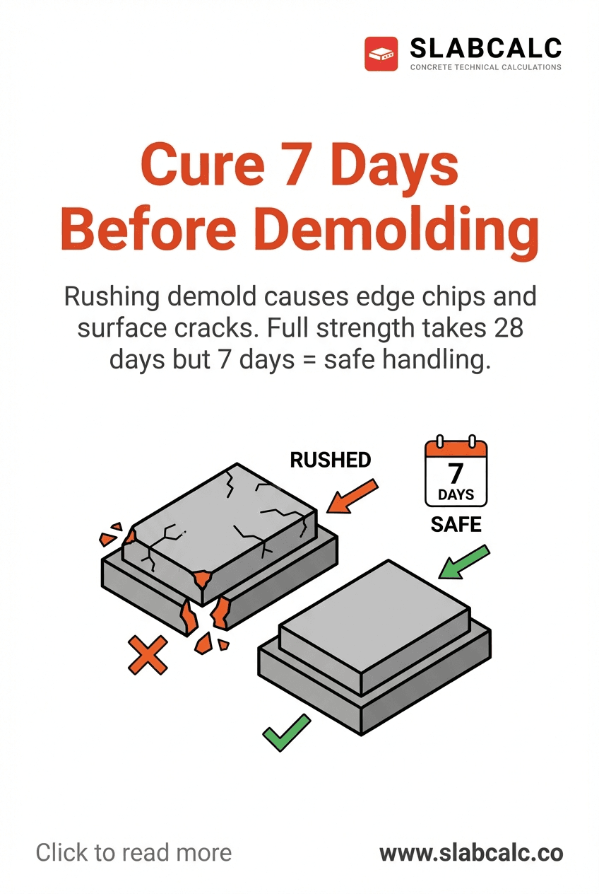 Concrete countertop in wooden form showing proper curing stage before demolding