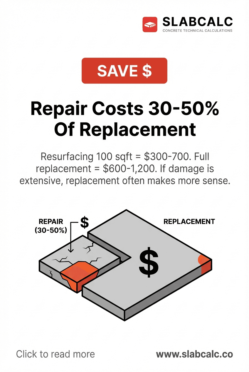 Side-by-side comparison of concrete resurfacing versus full slab replacement costs