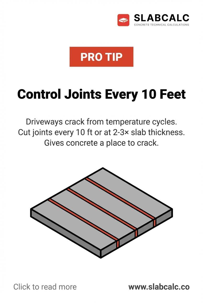 Control joint being cut into fresh concrete driveway at 10-foot intervals
