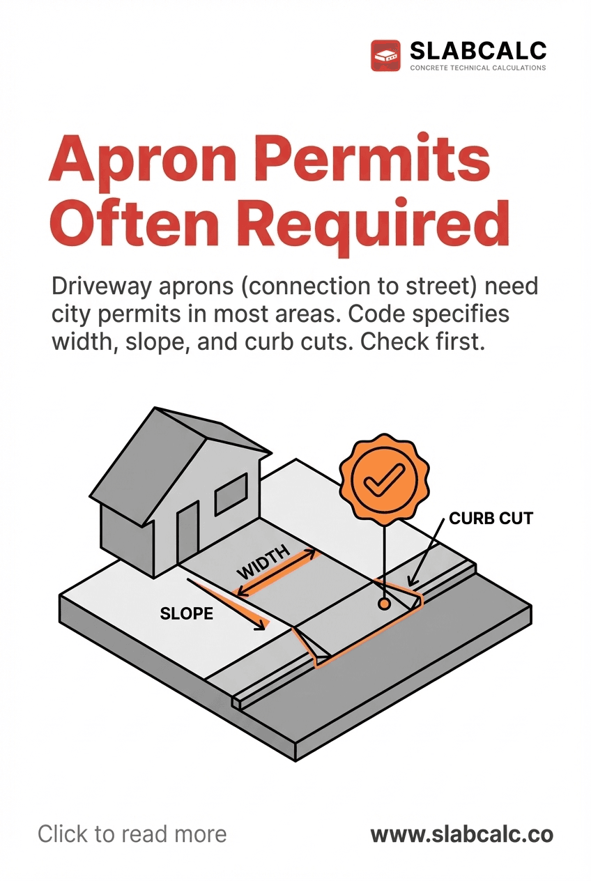 Diagram showing proper driveway apron width, slope, and curb cut specifications per municipal code
