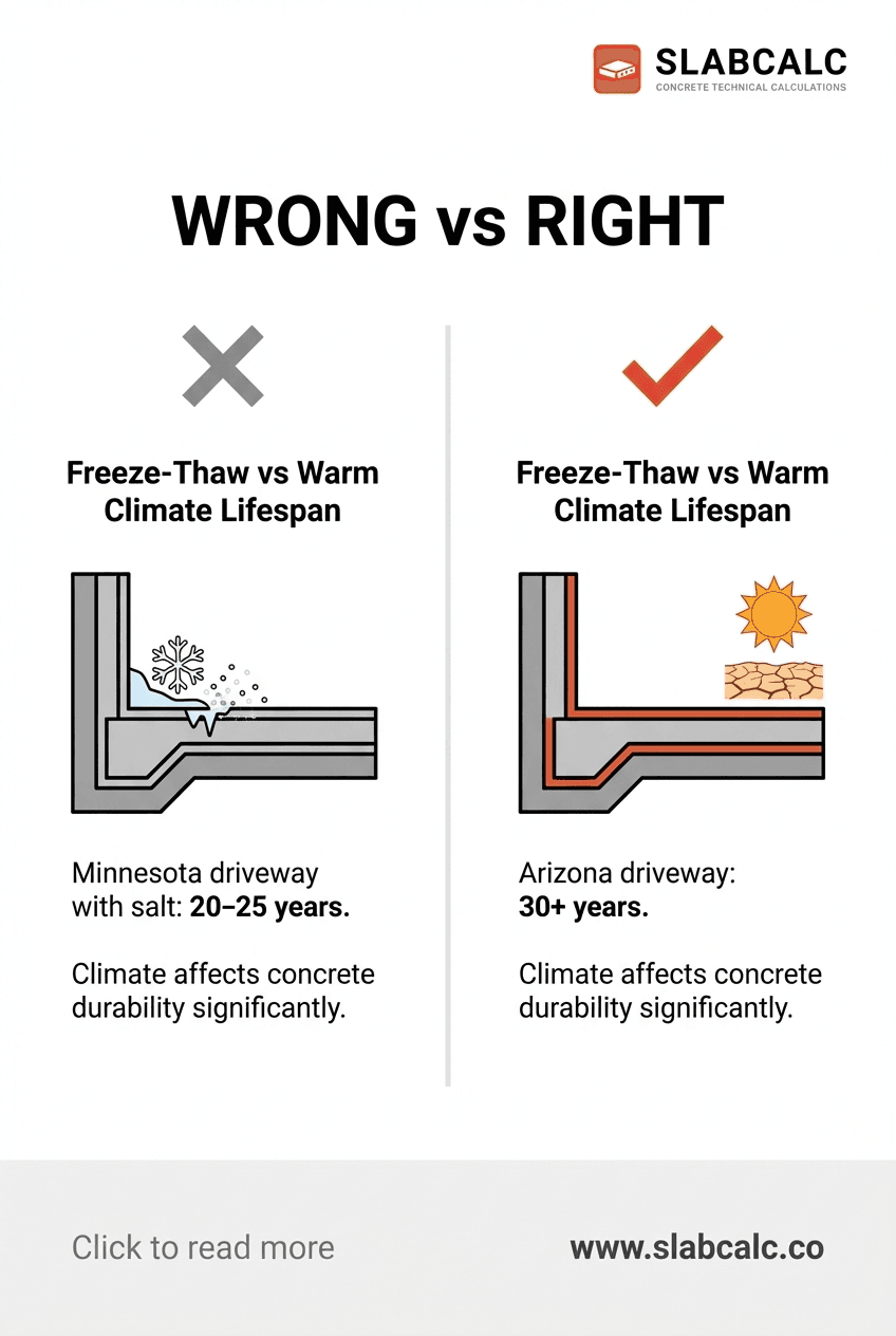 Comparison of concrete driveway degradation in freeze-thaw versus warm climates