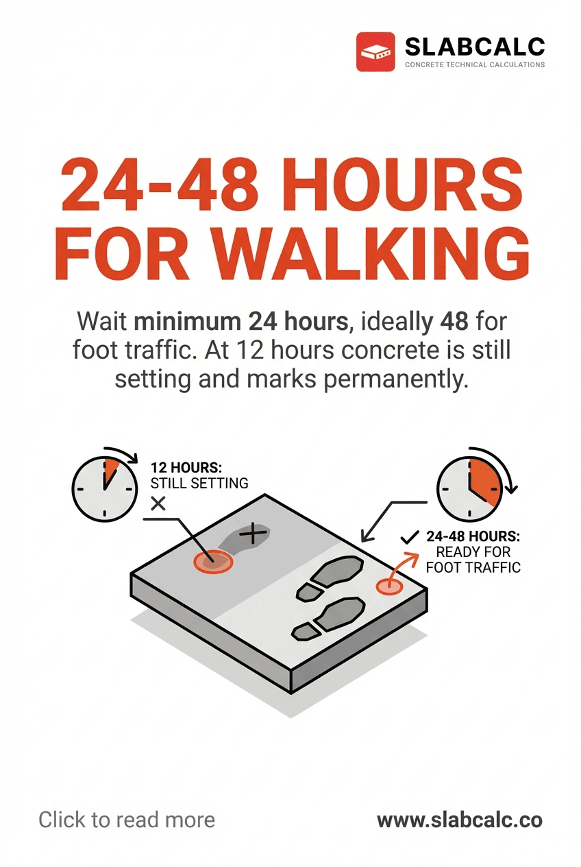 Timeline showing 24-48 hour curing period for concrete foot traffic safety
