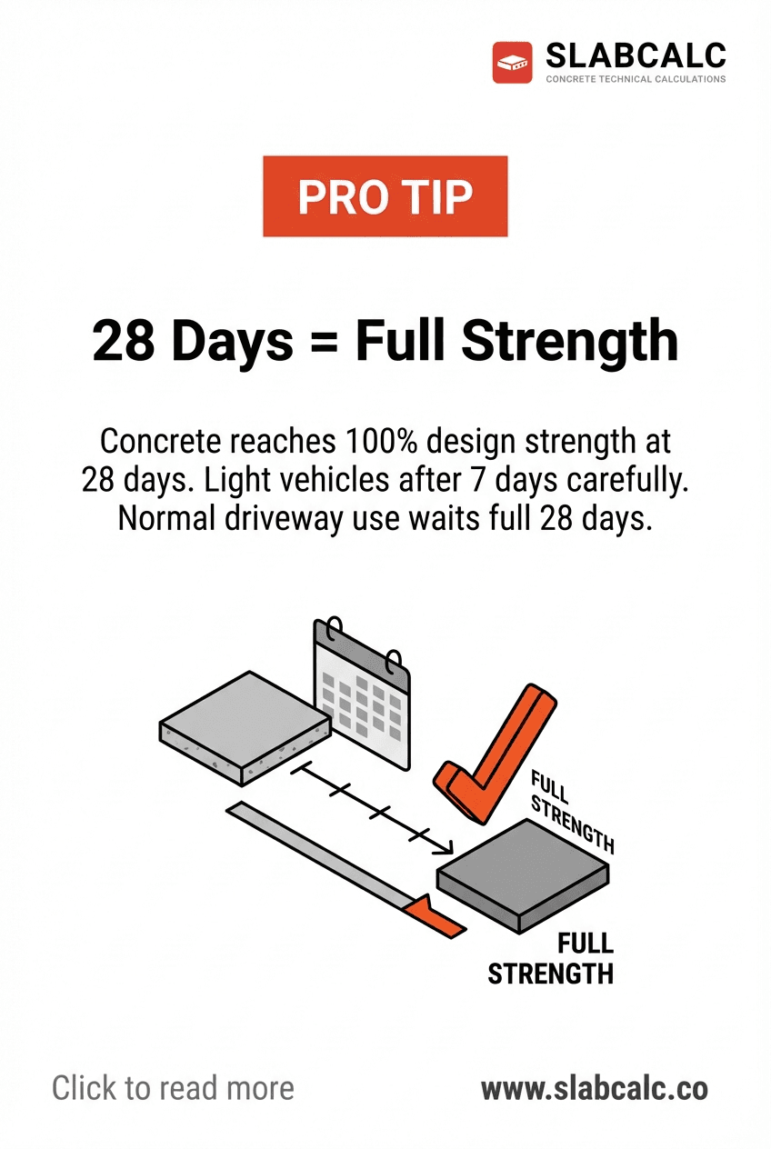 Concrete strength curve showing 28-day curing timeline with vehicle weight progression