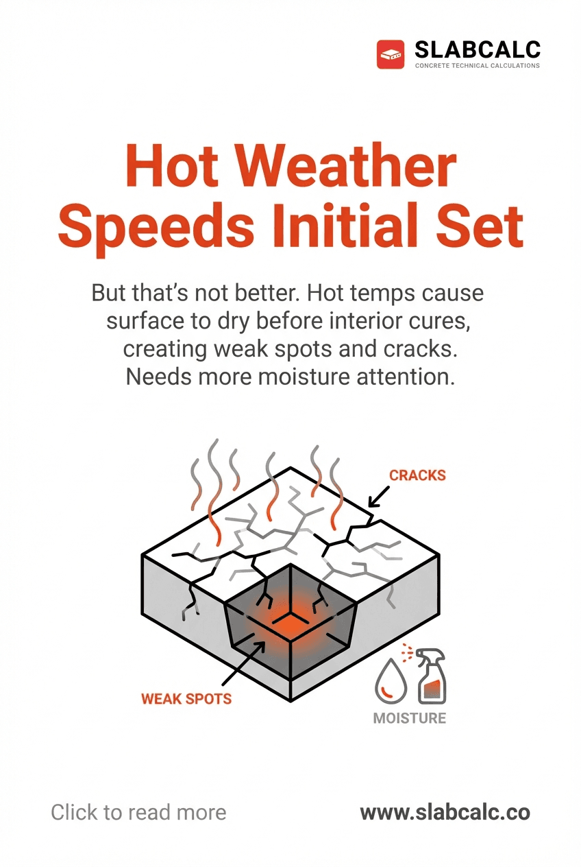 Concrete surface with visible cracks from rapid drying in hot weather conditions
