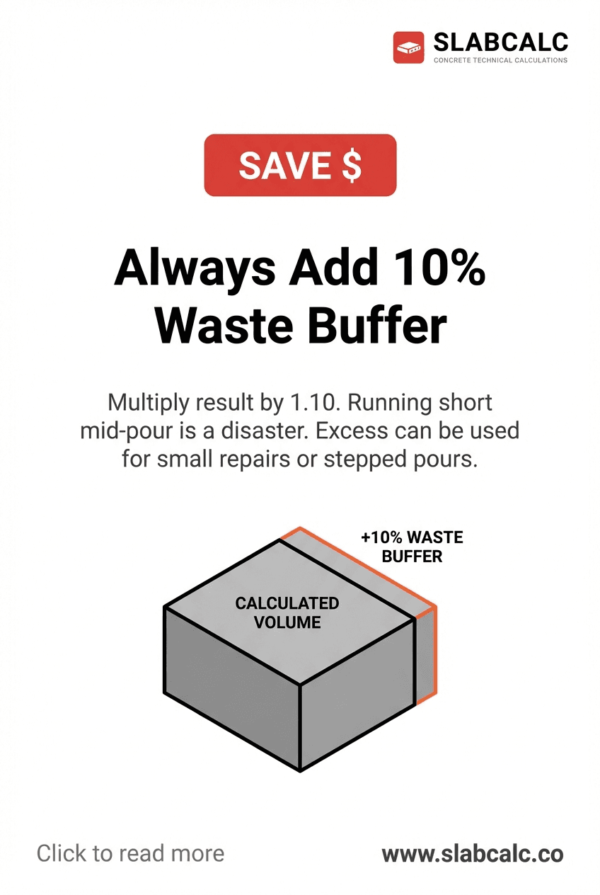 Concrete pallet showing waste buffer calculation with 10 percent markup