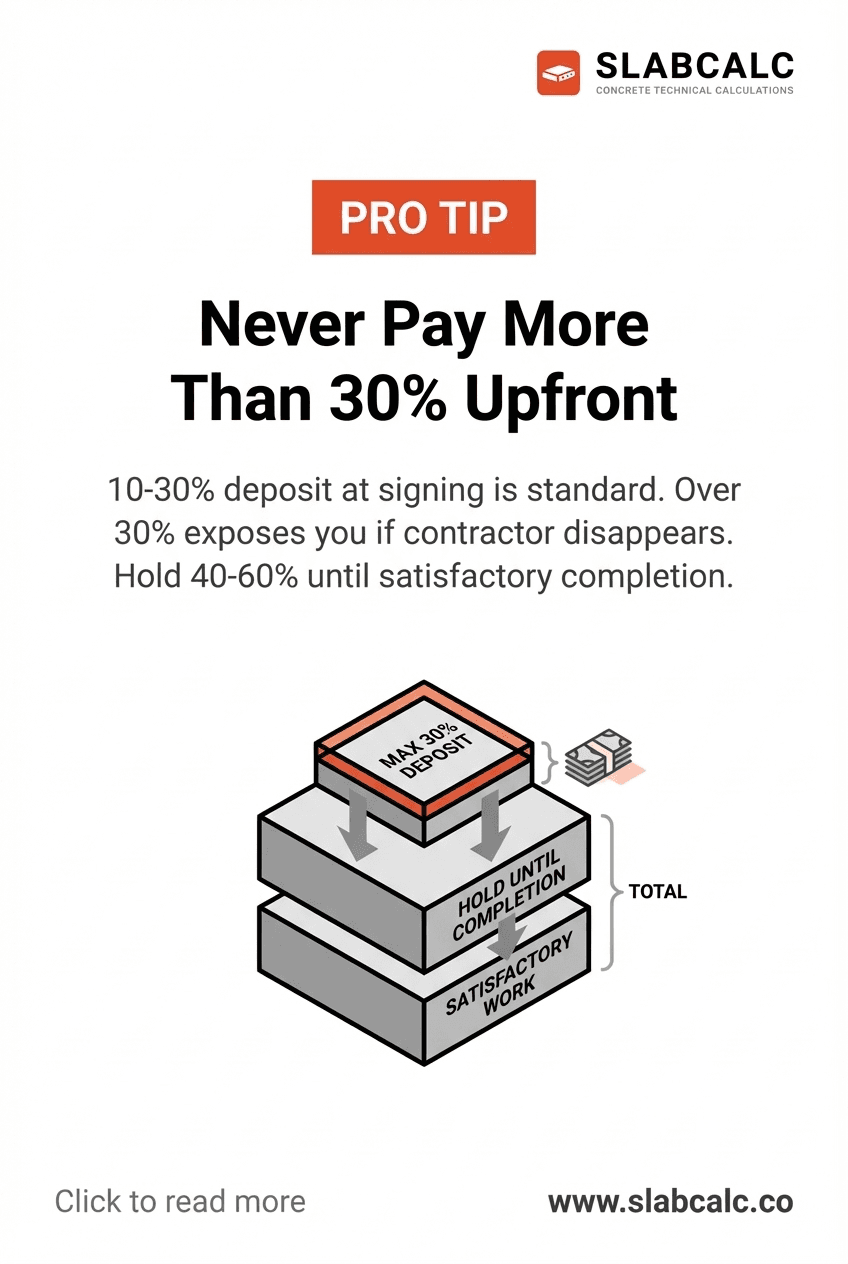 Payment schedule breakdown showing 30% deposit, 30% mid-project, 40% final payment stages