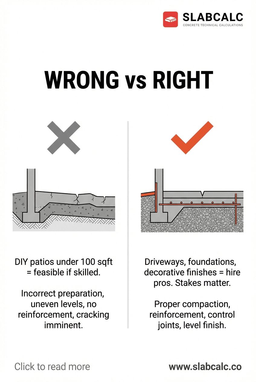 Decision tree showing DIY vs contractor path for concrete projects