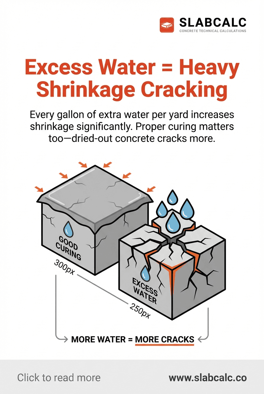 Cross-section of concrete showing shrinkage cracks caused by excess water in the mix design