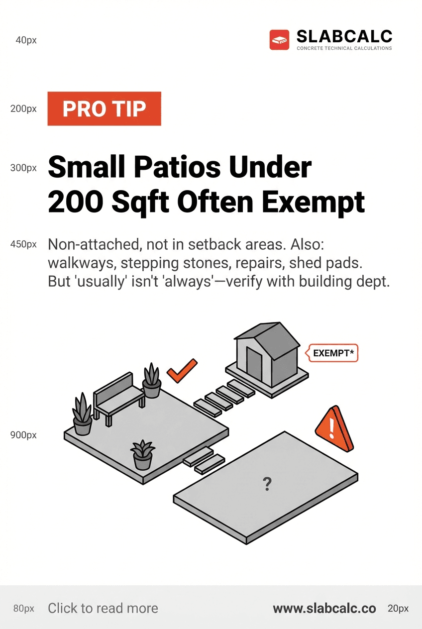 A homeowner reviewing permit exemption guidelines for a small concrete patio project