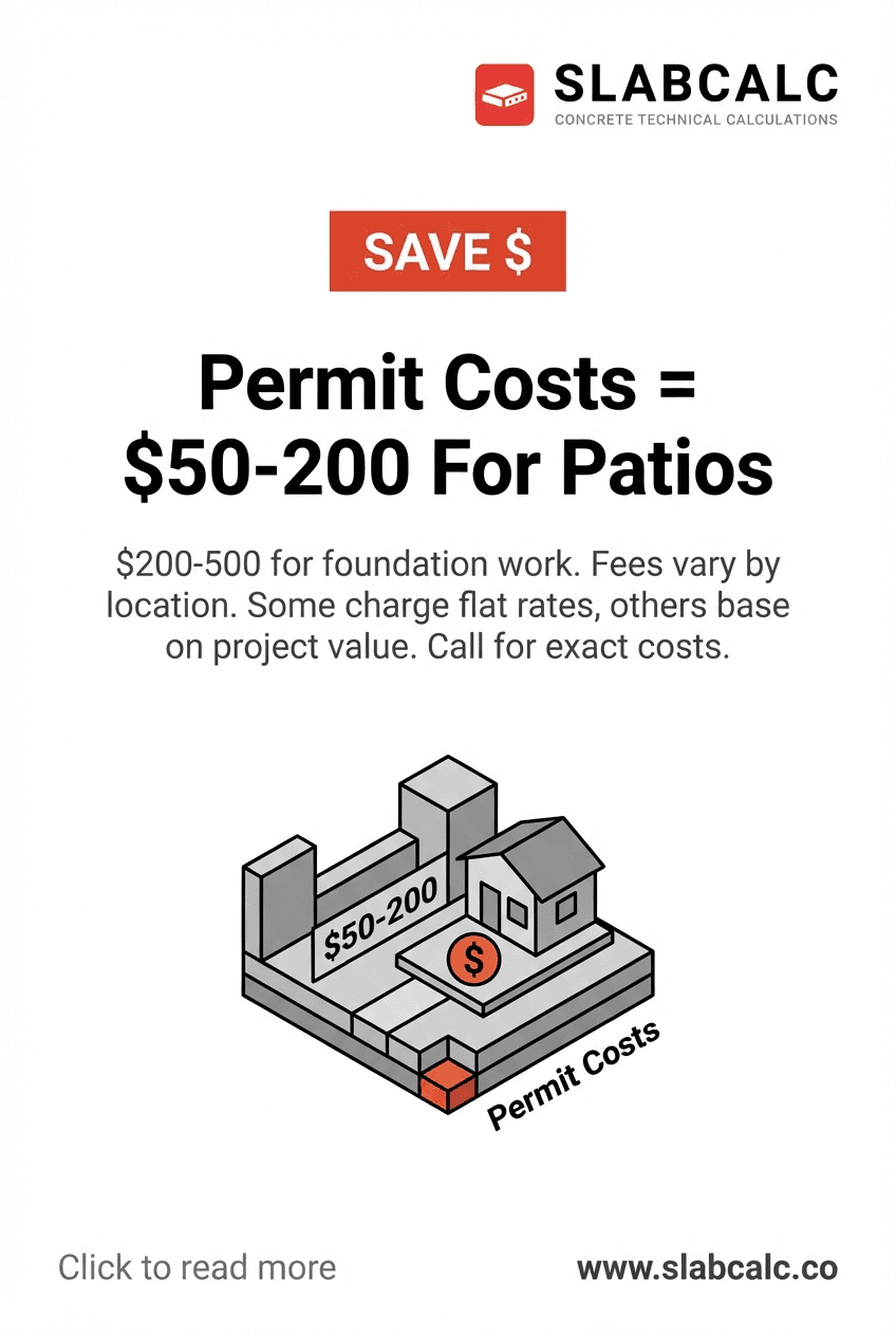 Cost comparison chart showing permit fees for concrete patios versus foundation work by location