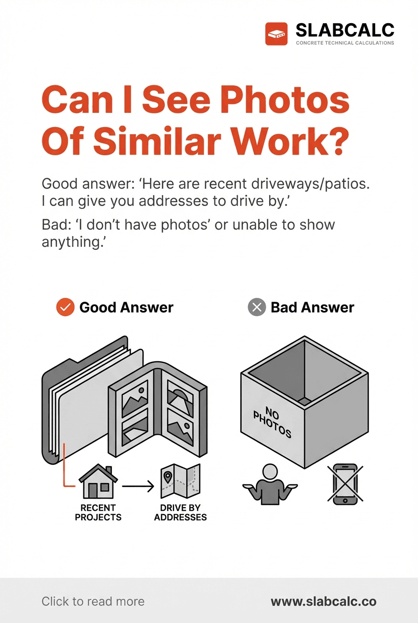 Contractor showing concrete project photos to homeowner during consultation