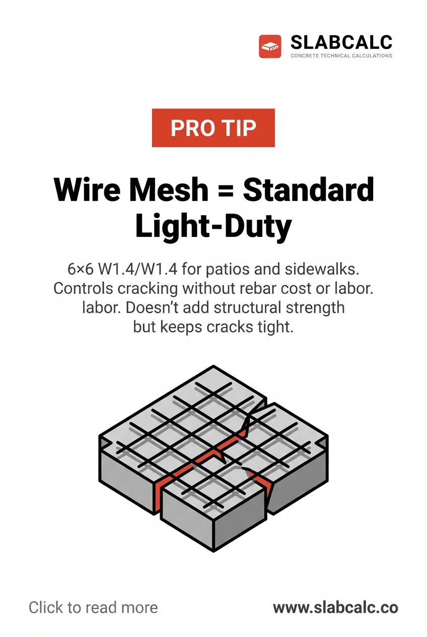 6x6 W1.4 wire mesh laid flat in concrete slab before pour