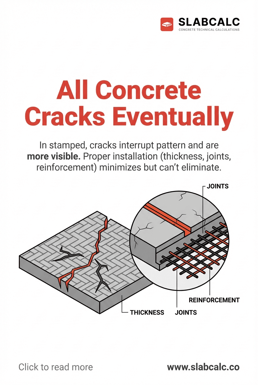 Close-up of stamped concrete showing crack interrupting pattern alignment