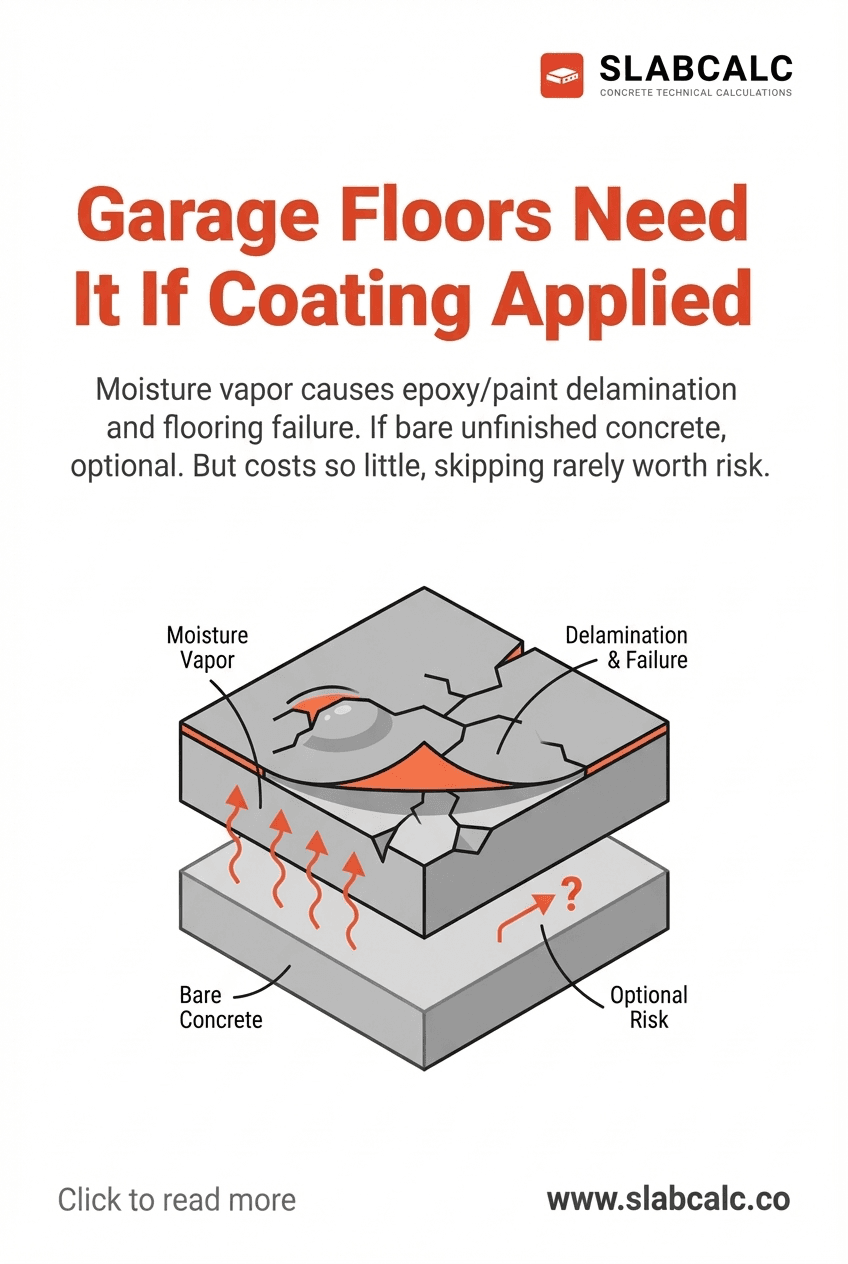 Cross-section diagram showing epoxy coating peeling off concrete slab due to moisture vapor rising from soil
