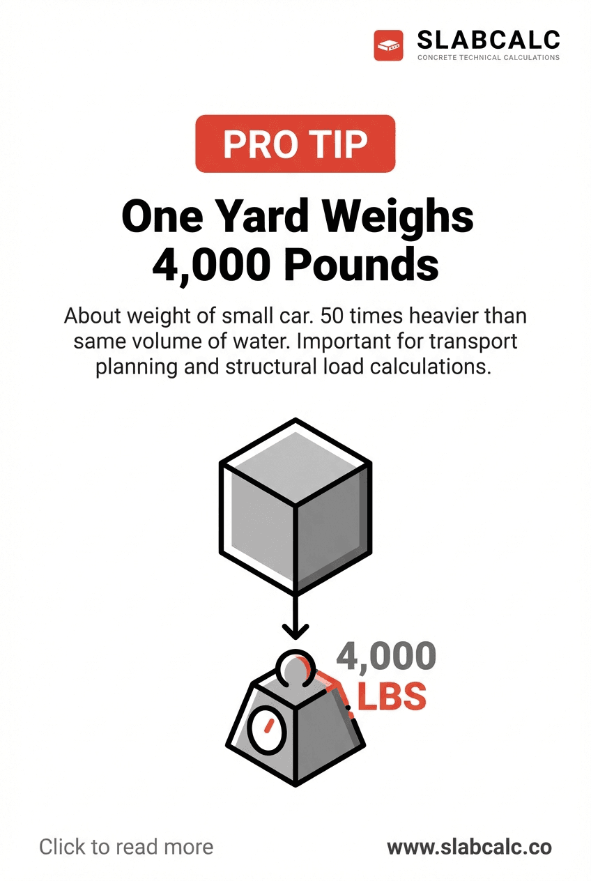 Comparison of one cubic yard of concrete weight to a small sedan automobile