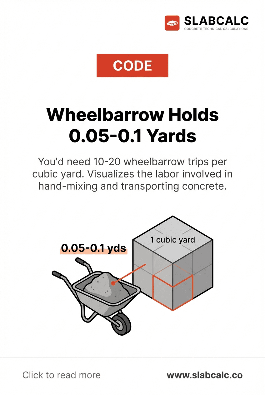 Standard wheelbarrow next to cubic yard volume comparison showing labor scale