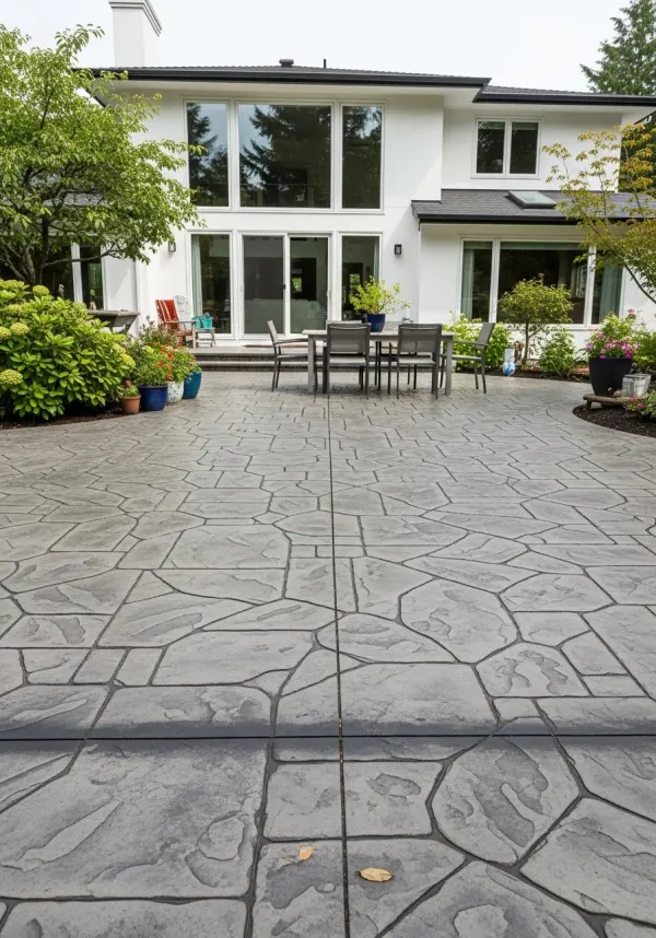 Flagstone stamped concrete pattern on a patio